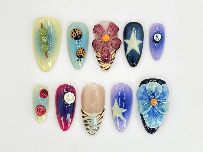 3D Floral & Fruit Press On Nails | Durable and Stylish False Nails | Vegan and Cruelty-Free Nail Set | Unique Nail Art | JB526HK