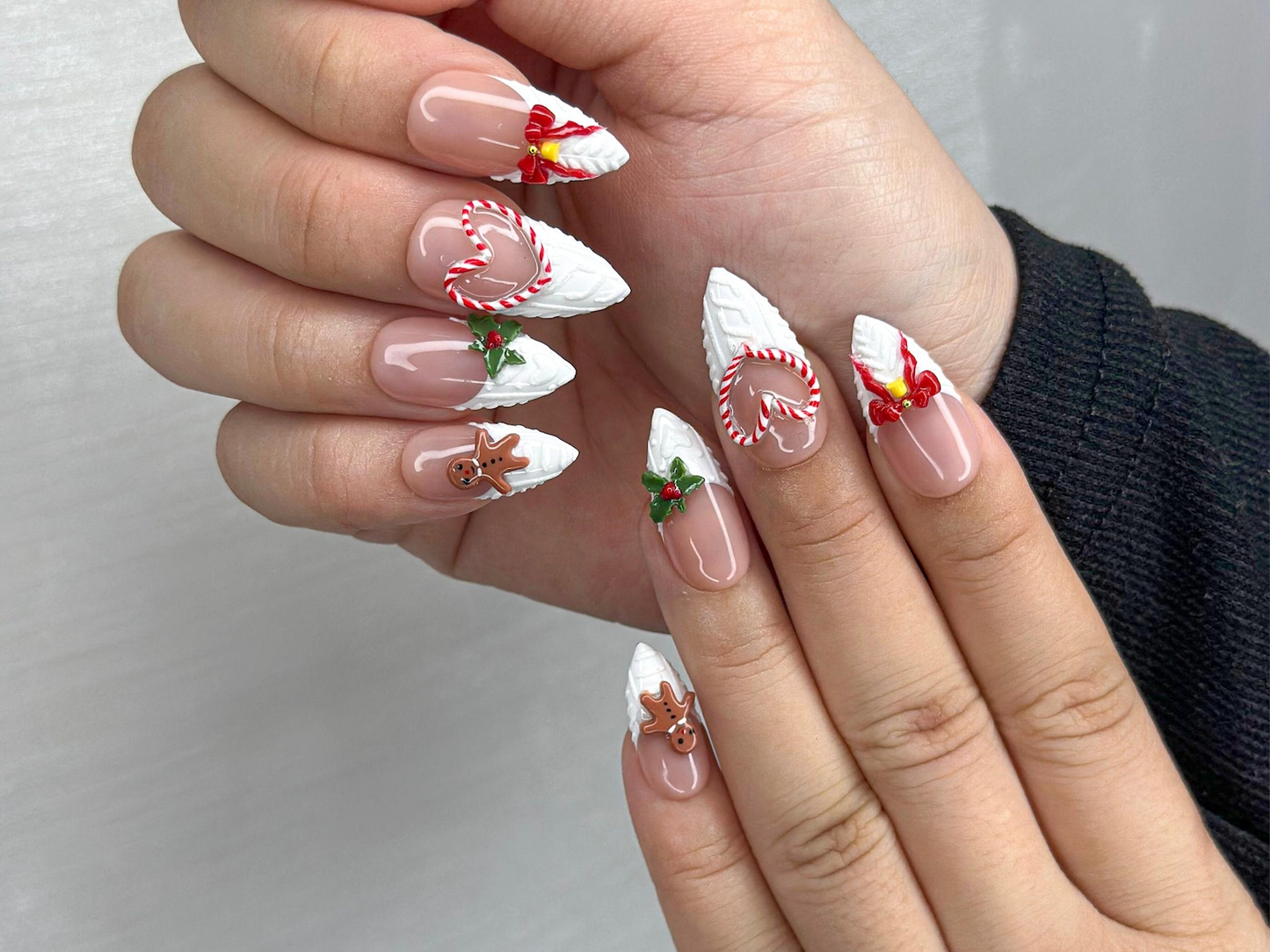 Winter Wonderland Press On Nails For Christmas | 3D Christmas Cookie Nail Art | Red White Holiday Nails | Gingerbread & Bow Press Ons | HB1197HC