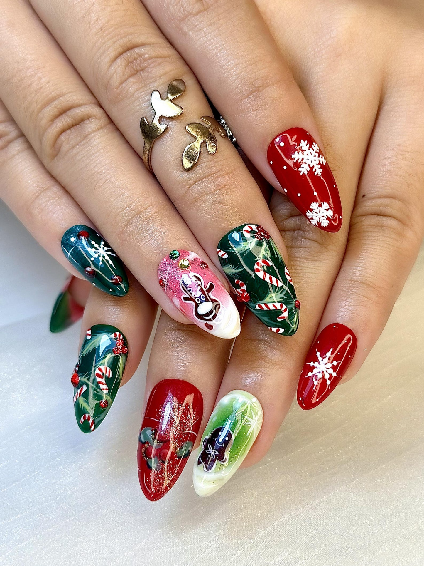 Press On Nails For Christmas| Red Green Christmas Nail Art | Candy Cane & Tree Nails | Festive Holiday Press Ons |JB217ET