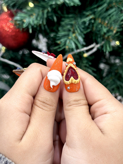 Sweet Berry Pastry Press On Nails | 3D Heart Tart Cute Nails | Red Pastry Press Ons | Holiday Bakery Nails | JC257EC