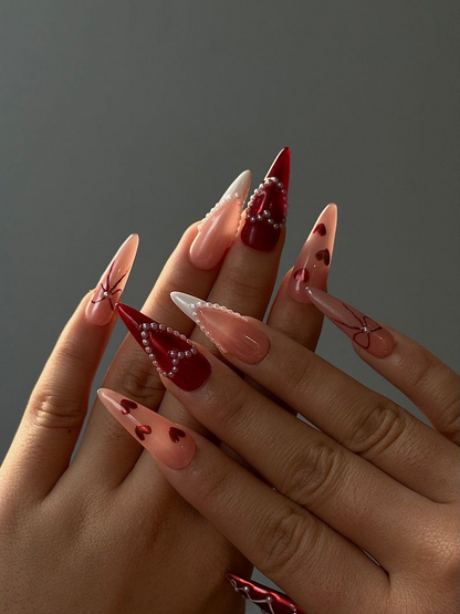 Red Burgundy Valentine Press Ons