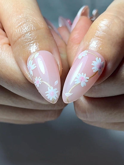 Soft Pink Mokey Press On Nails | Cute Bow & Daisy Nail Art | Kawaii Nails | Elegant Spring Nail Design| Handmade Romantic Press Ons| JC329HC