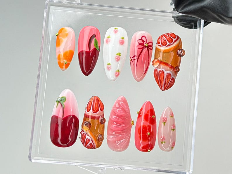 Fruit Fantasy Press On Nails | Summer Nails | Summer Strawberry Nail Art | Tropical Fruit Press On Nails | Press Ons | Nail Charms | HC569TL