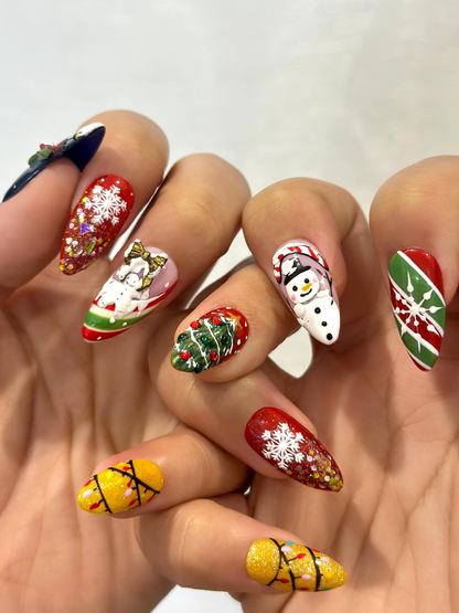 Festive Wonderland Press On Nails For Christmas  | Candy Cane Christmas Nail Art | Holiday Glitter & Snowflake Design | JB239EC