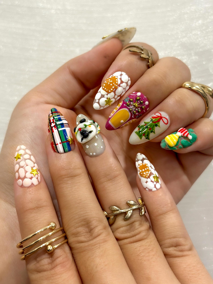 Candy Cottage Press On Nails For Christmas | Cute Christmas Tree Nail Art | Plaid Holiday Nails | Cute Festive Winter Set |JB228EC