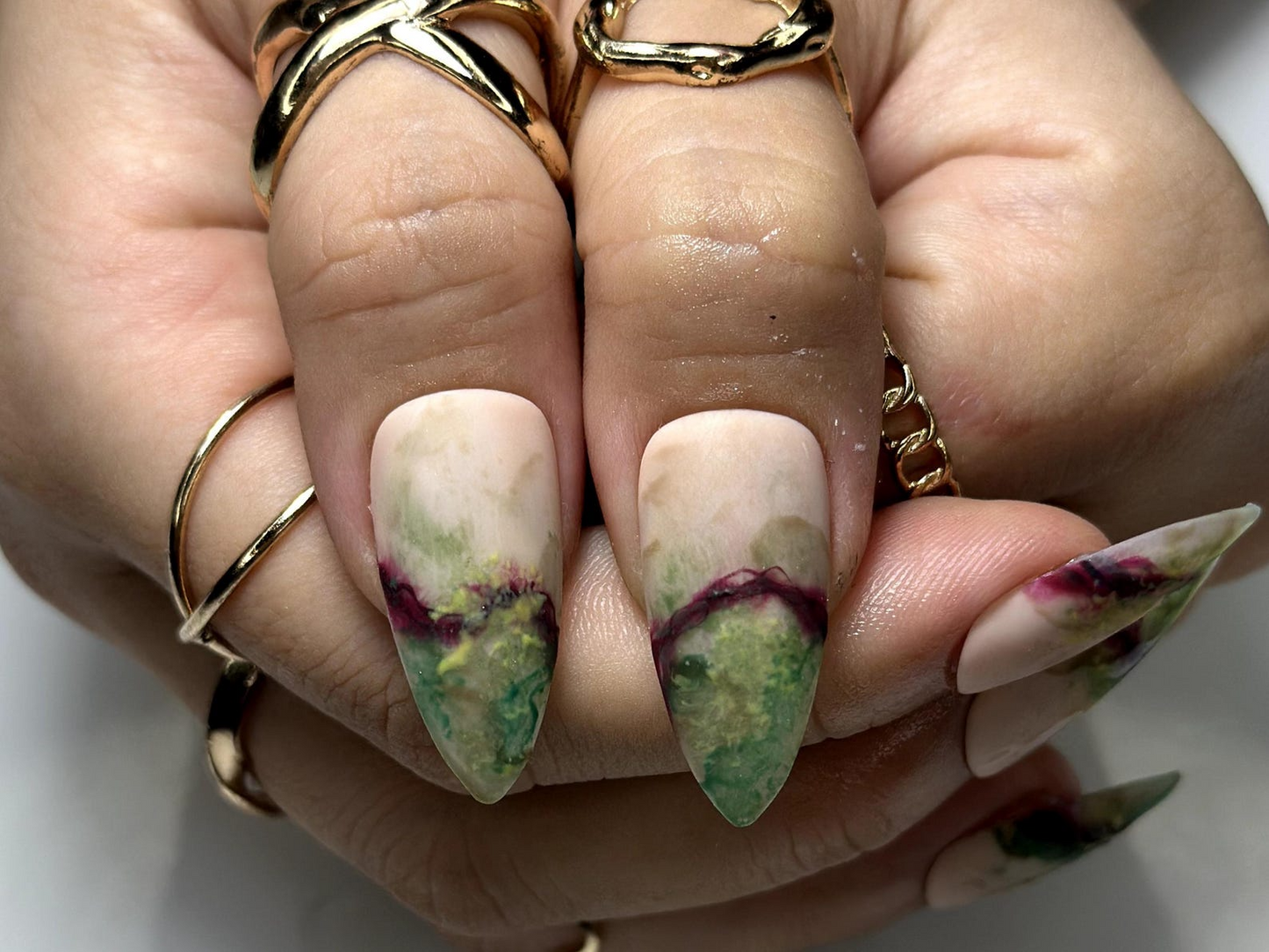 Mystic Jade Marble Press On Nails | Natural Stone-Inspired Nail Art | Elegant Green & Burgundy Veins | Unique Gemstone Press Ons | HB1059EC