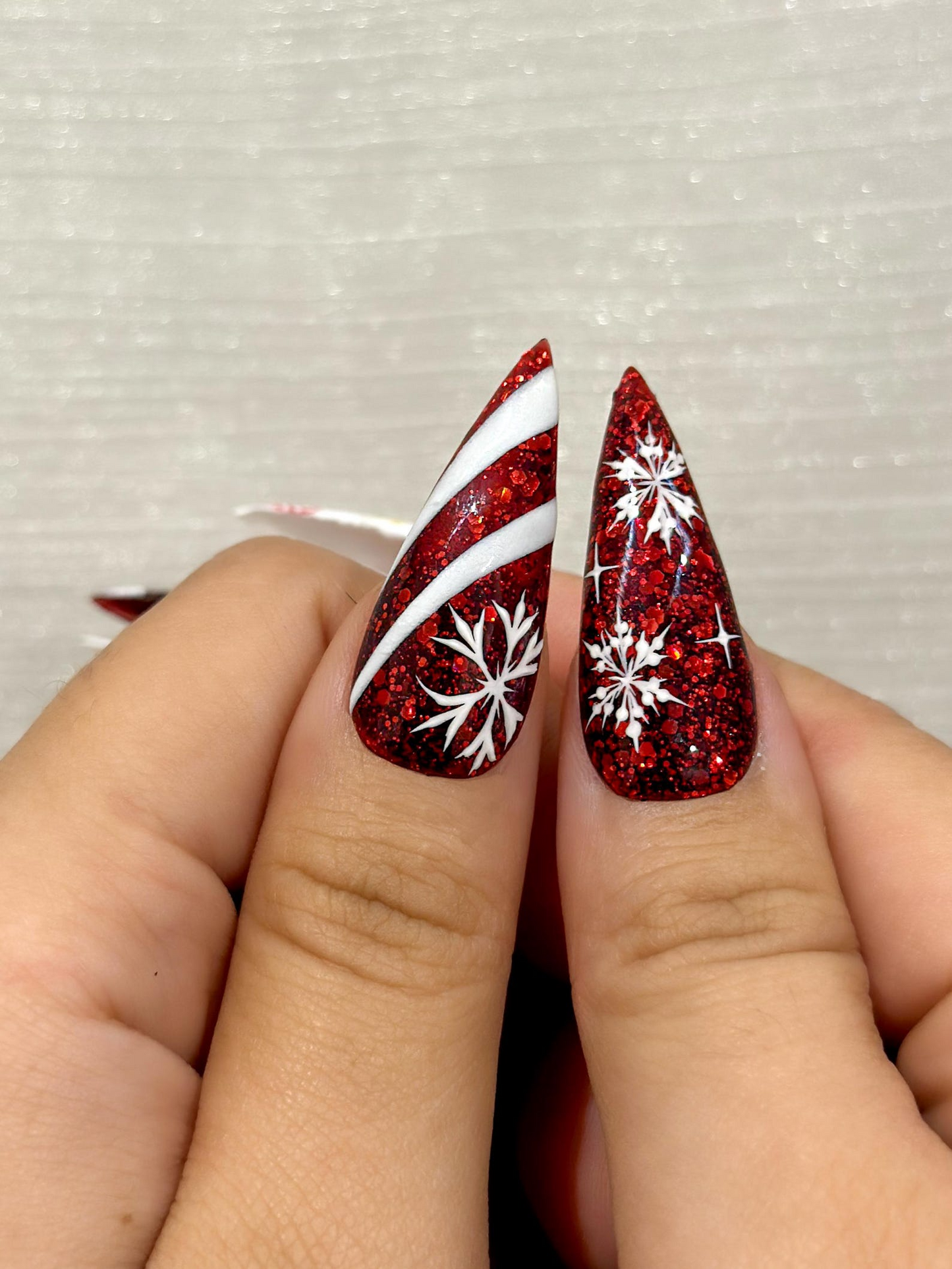 Red Glitter Christmas Press On Nails | Nails | Candy Cane Christmas Nail Art | Holiday Stiletto Nail Art | Luxury Festive Press Ons|HB1210EC