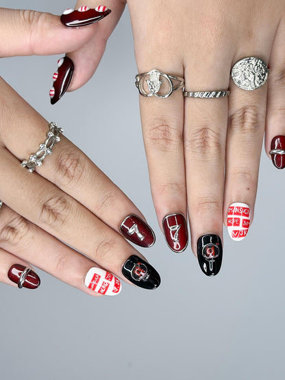 Kpop Inspired Arirang Spirit Nails | 7 Spirit Cupid Voyage Press Ons | Red White Silver 3D Chrome Nails | Fandom Concert Nails | JB359IC