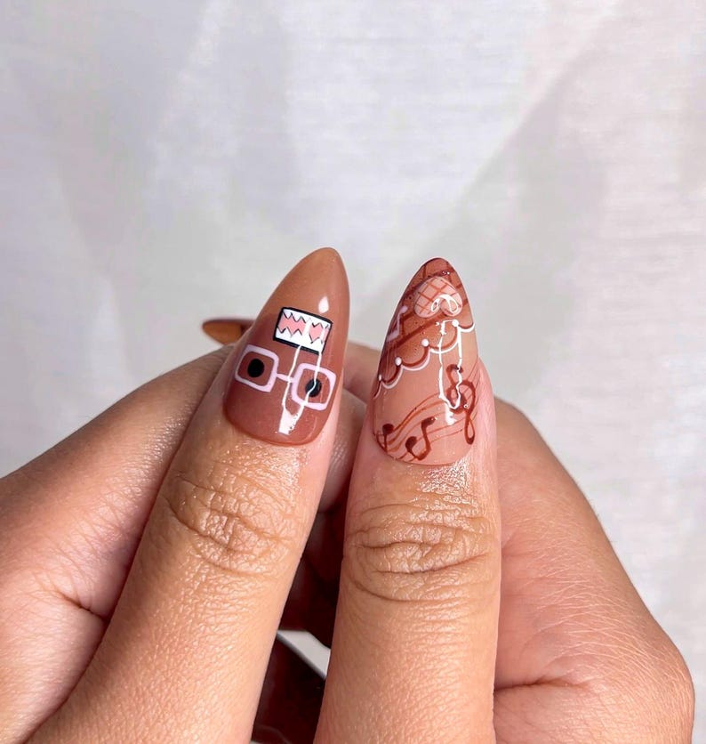 Chocolat Bear Cute Press On Nails | Kawaii Cartoon & 3D Cat Nails | Pink Brown Retro Nail Art | Handmade Fun Press Ons | JB221EC