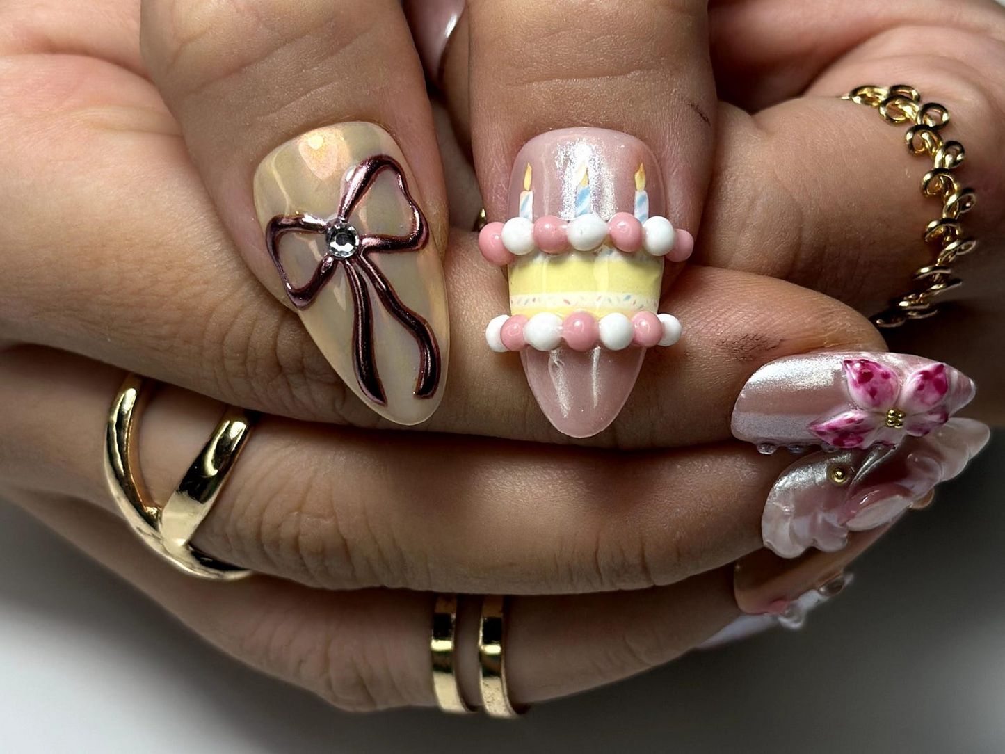 Blush Garden Bloom Press On Nails | Pink Floral Fantasy Nail Art | 3D Sakura & Pearl Accents | Romantic Fairycore Press Ons| HB1060EK