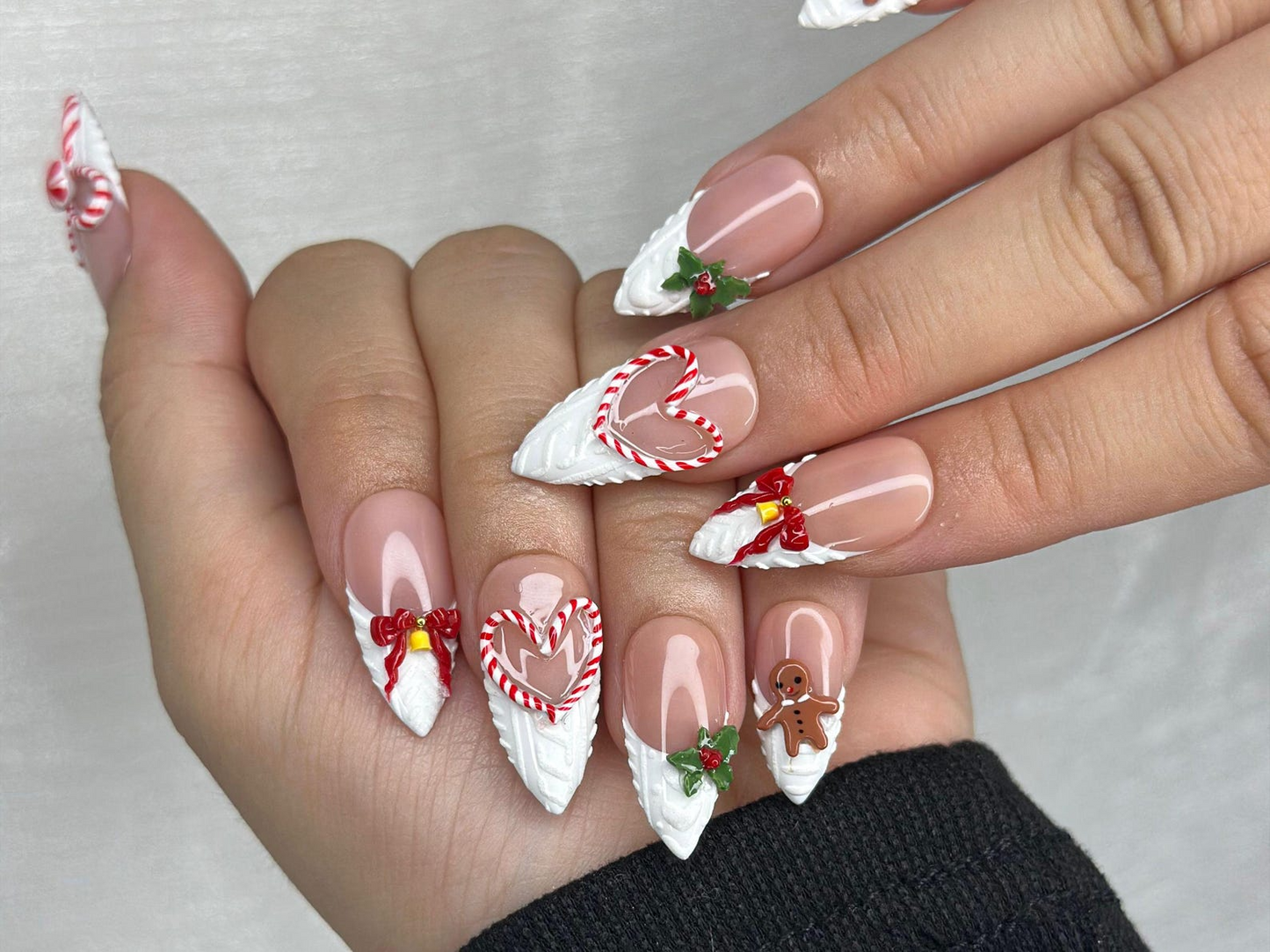 Winter Wonderland Press On Nails For Christmas | 3D Christmas Cookie Nail Art | Red White Holiday Nails | Gingerbread & Bow Press Ons | HB1197HC