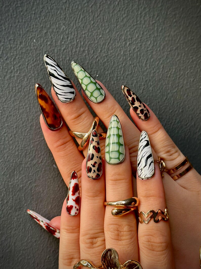 Luxe Leopard Press On Nails | Zebra, Leopard & Croc Nail Art | Handmade Safari-Inspired Press Ons | Mixed Animal Print Nails | HB1085HC