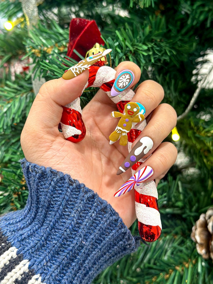 Gingerbread Candy Christmas Press On Nails | Festive Dessert Christmas Nail Art | Christmas Dessert Nail Set | DB925EC