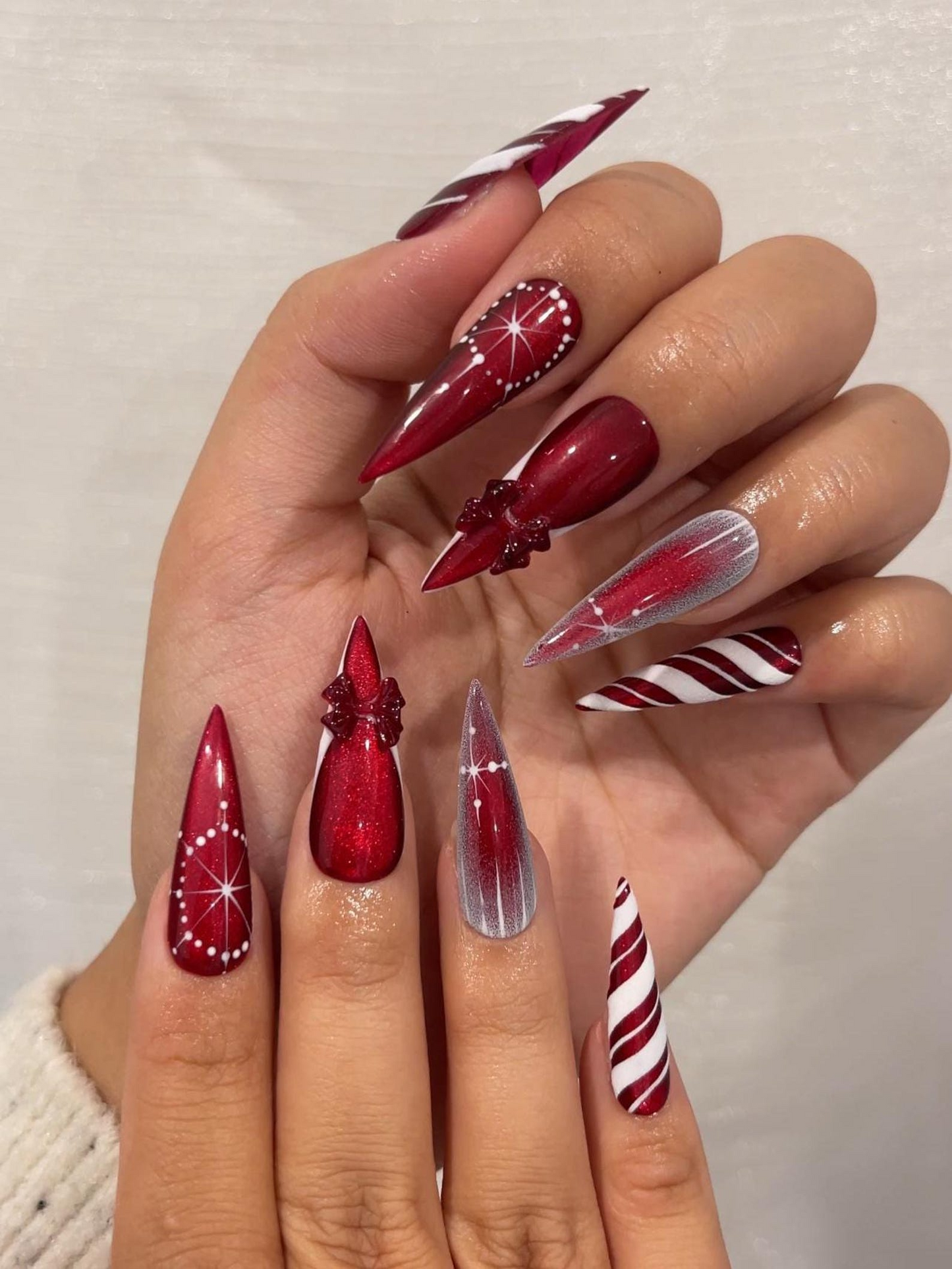 Red Christmas Press On Nails | Red Glitter Holiday Nails | Festive Winter Nail Art | Sparkling Christmas Press Ons| Holiday Glam Set|JC236HC