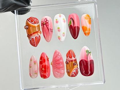 Fruit Fantasy Press On Nails | Summer Nails | Summer Strawberry Nail Art | Tropical Fruit Press On Nails | Press Ons | Nail Charms | HC569TL