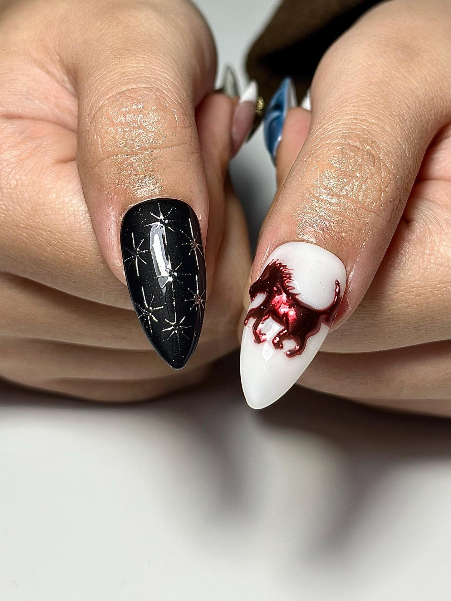 Y2K Cartoon Press On Nails | Black Cat Star Nails | Trendy Girl Nails | Cute Edgy Nail Design |Gold Detail Nails | Chrome Nail Set|HC1312IC