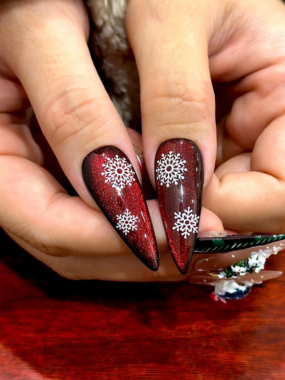Winter Wonderland  Press On Nails For Christmas | Festive Holiday Nail Art | Red Glitter Snowflake Nails | Green Plaid Gift Wrap Design | JB232EC