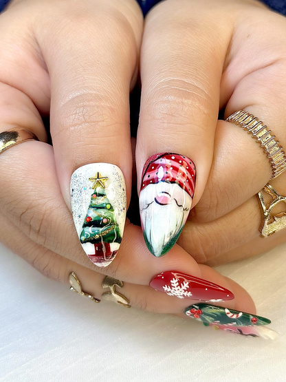 Press On Nails For Christmas| Red Green Christmas Nail Art | Candy Cane & Tree Nails | Festive Holiday Press Ons |JB217ET