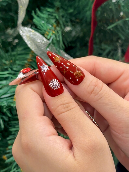 Red Christmas Reindeer Press On Nails | 3D Christmas Candy Nail Art | Holiday Red Glitter Nails | Festive Winter Nail Art | JC247EC