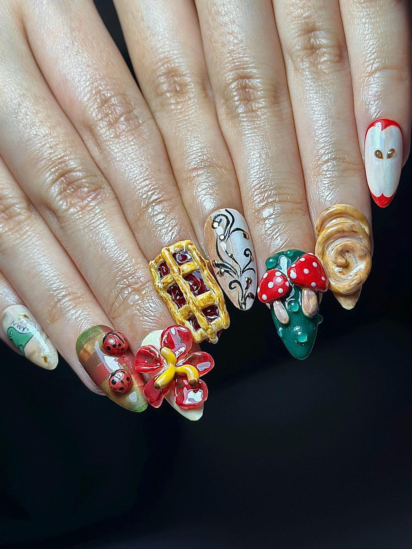 Melancholic Cartoon Press On Nails | Cottagecore Nail Art | Mushroom & Dessert Nails | Fantasy Character Nails | Artistic Press Ons| JB326HC