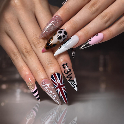 4th of July Press On Nails Long Stiletto • USA Holiday Look •Red White Blue Animal Print Stiletto Fake Nails| OB421LC