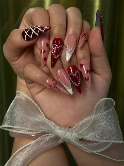 Red Burgundy Valentine Press Ons