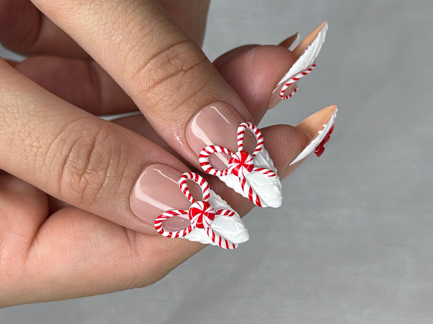Winter Wonderland Press On Nails For Christmas | 3D Christmas Cookie Nail Art | Red White Holiday Nails | Gingerbread & Bow Press Ons | HB1197HC
