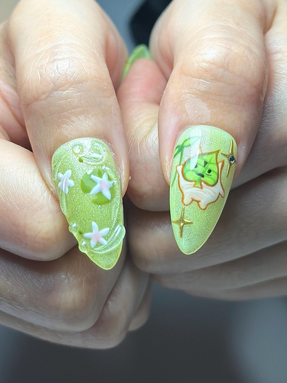 Korok Forest Press On Nails | Legend of Zelda Inspired Nails | Cute Green Fantasy Nail Art | Korok Leaf Nails | Game Press Ons | JB325HC