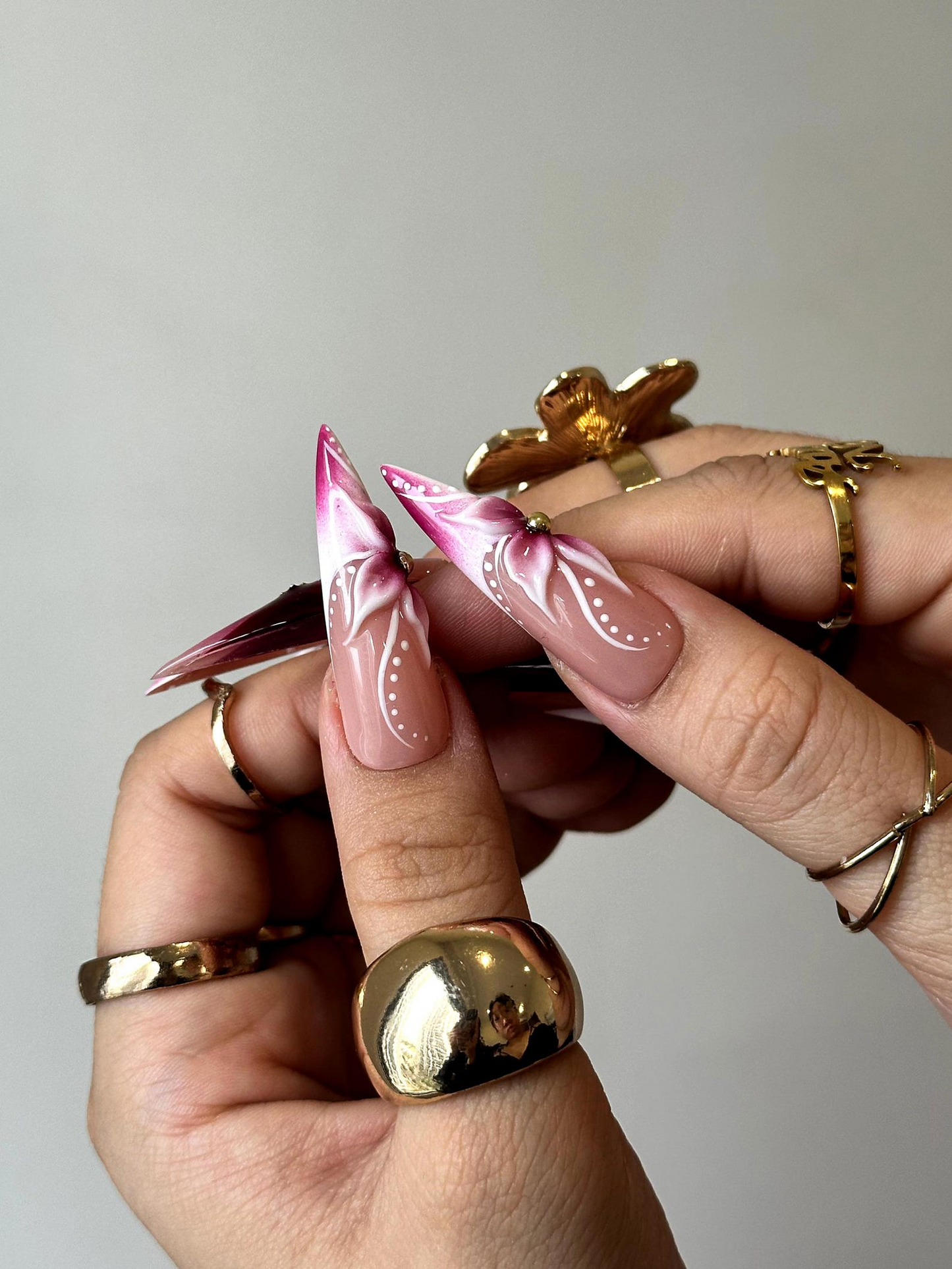 Elegant Floral Press On Nails | 3D Floral Ombre Nails | Burgundy & Pink Gradient Nail Art | Luxury Handmade Press Ons | DC881HC