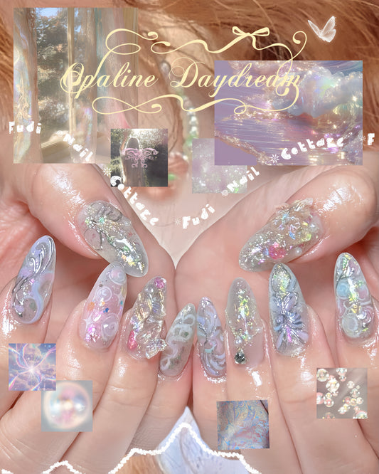 Opaline Daydream Press On Nails by FudiNails | Iridescent Holographic 3D Butterfly Nails | FD05L