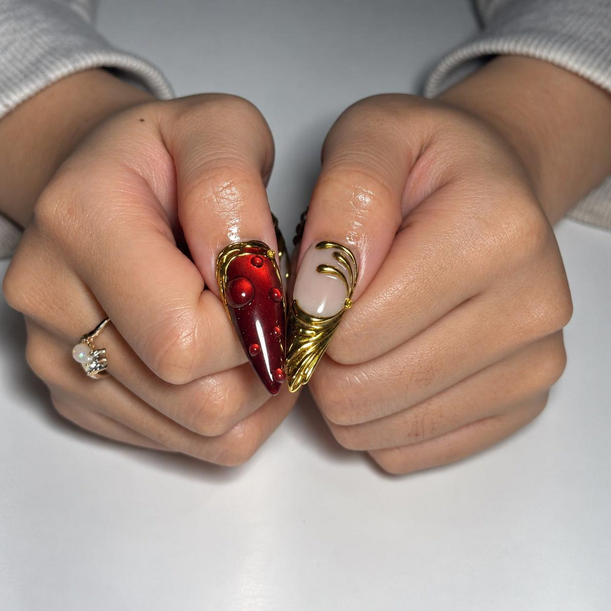 Brown Leopard Print Press On Nails, Long Almond Tortoiseshell Design, 3D Flowers, Gold Chrome, Handmade Fall Nail Set | OB1470XC