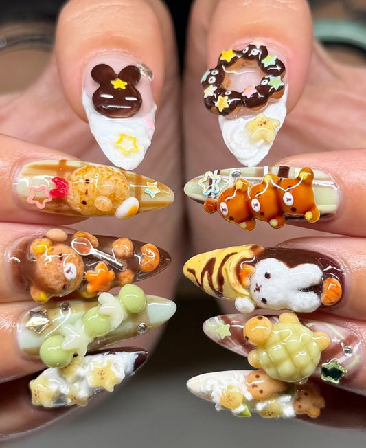 Strawberry Matcha Hello Kitty 3D Press On Nails by Faithsfullsets | Kawaii Sanrio Handmade Charms | DF03L