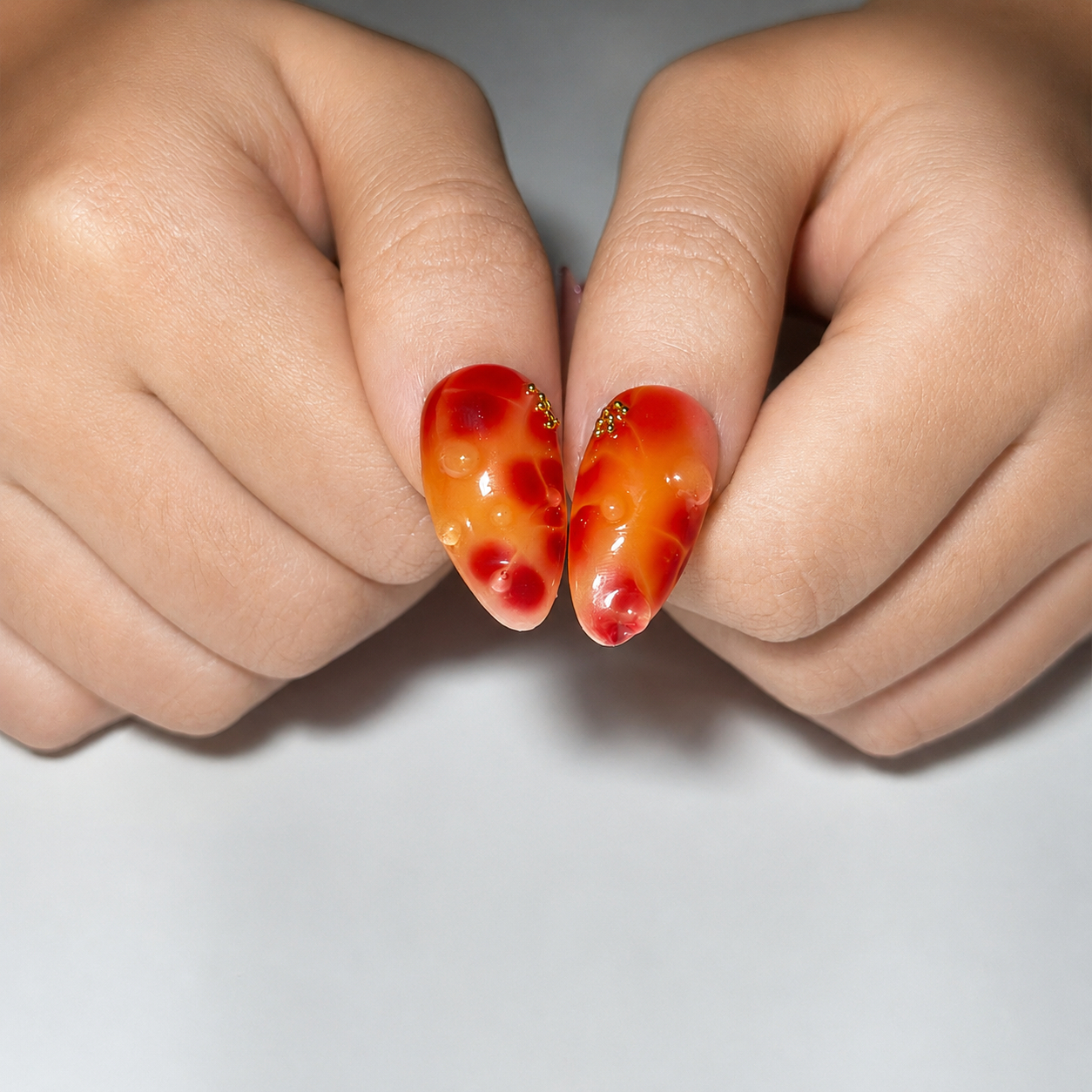 Tropical Press On Nails Almond • Summer Vacation Gift • Orange Pink 3D Hibiscus Flower Sunset Handmade Fake Nails Beach Set OB427LG