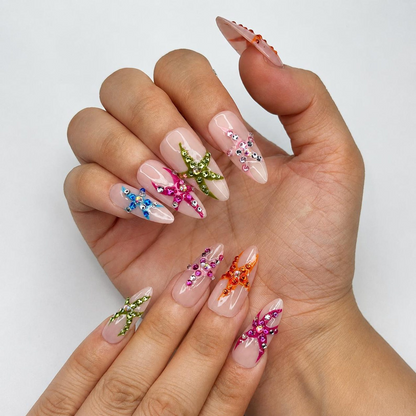 Colorful Starfish Press On Nails | Tropical Mermaid Nails | Beach Vacation Nail Set | OB448J
