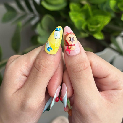 Cozy Game Press On Nails with Cute Animal Charms | Pastel Island Life Almond Nails | Kawaii Gamer Nail Art for Gaming Lover Gift | OB500UC