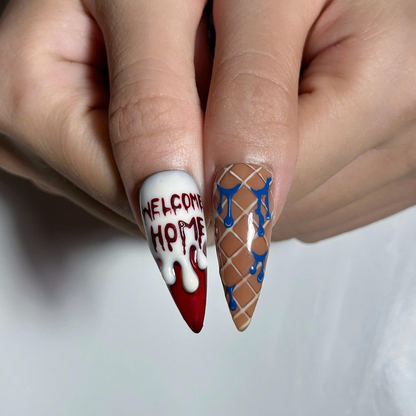 Creepy Cute Press On Nails with Button Eye Art | Dark Fantasy 3D Design | Spooky Halloween Statement Nails | OB536UC