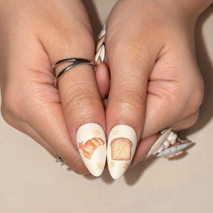 Cute Bakery Breakfast Press On Nails | 3D Toast Milk Bottle and Bunny Nail Art | Blue Gingham Coquette Design | Long Almond Nails | OB724UA