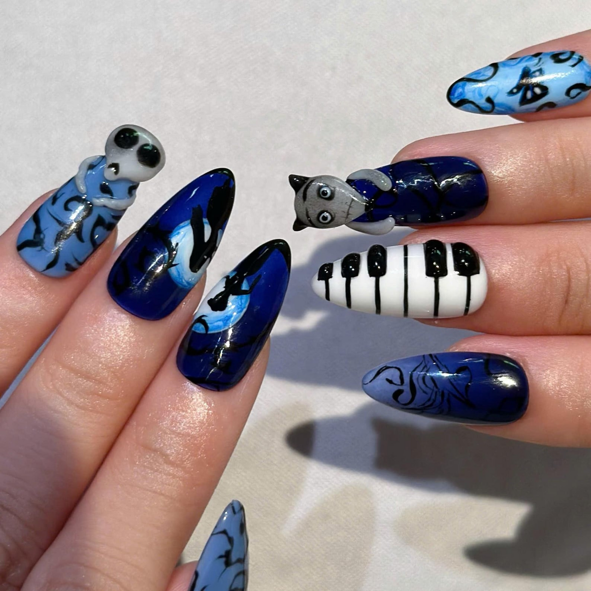 Dark Fantasy Press On Nails with Gothic Art | Midnight Blue 3D Details | Spooky Storybook Nails | OB552UC