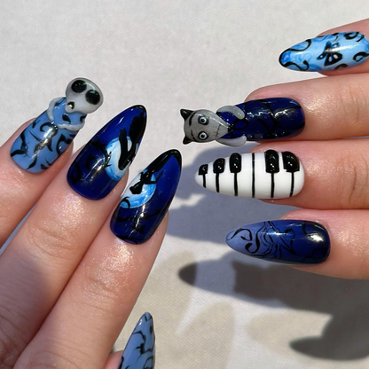 Dark Fantasy Press On Nails with Gothic Art | Midnight Blue 3D Details | Spooky Storybook Nails | OB552UC