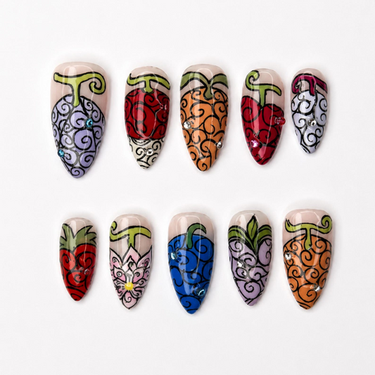 Devil Fruit Press On Nails with Swirl Art , Colorful Anime Inspired Nails , Handmade Fantasy Nails for Cosplay Gift | OB525WP