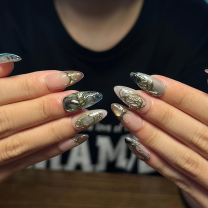 Fall Press On Nails, Brown Gold Nails, 3D Chrome Nails, Luxury Autumn Nail Set ,OB674WC