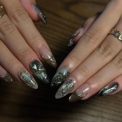 Fall Press On Nails, Brown Gold Nails, 3D Chrome Nails, Luxury Autumn Nail Set ,OB674WC