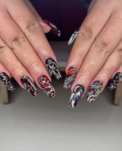 Gachiakuta Anime Punk Press On Nails by Faithsfullsets | 3D Silver Chrome & Graffiti Nails | OA04LF