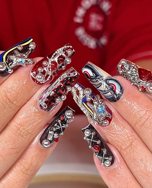 Gachiakuta Anime Punk Press On Nails by Faithsfullsets | 3D Silver Chrome & Graffiti Nails | DF04L