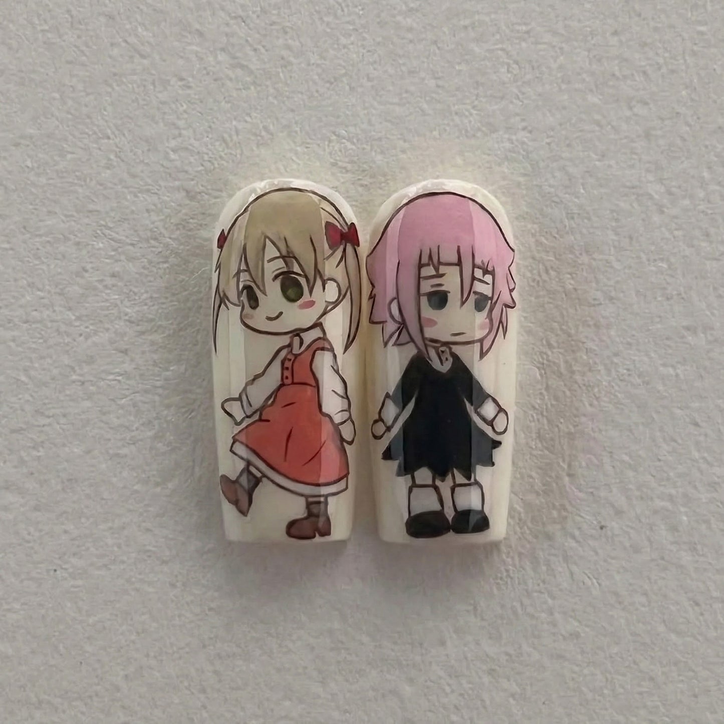 Crona & Maka Anime Press On Nails | Soul Eater Anime Nail Art | Kawaii Horror Nail Design | Long Coffin Statement Nails | JB271H