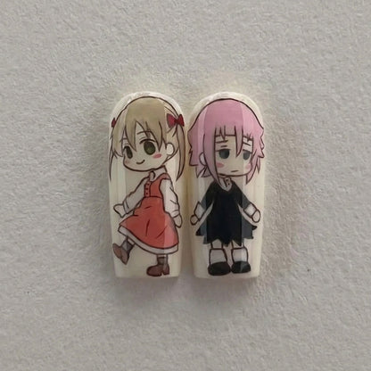 Crona & Maka Anime Press On Nails | Soul Eater Anime Nail Art | Kawaii Horror Nail Design | Long Coffin Statement Nails | JB271H