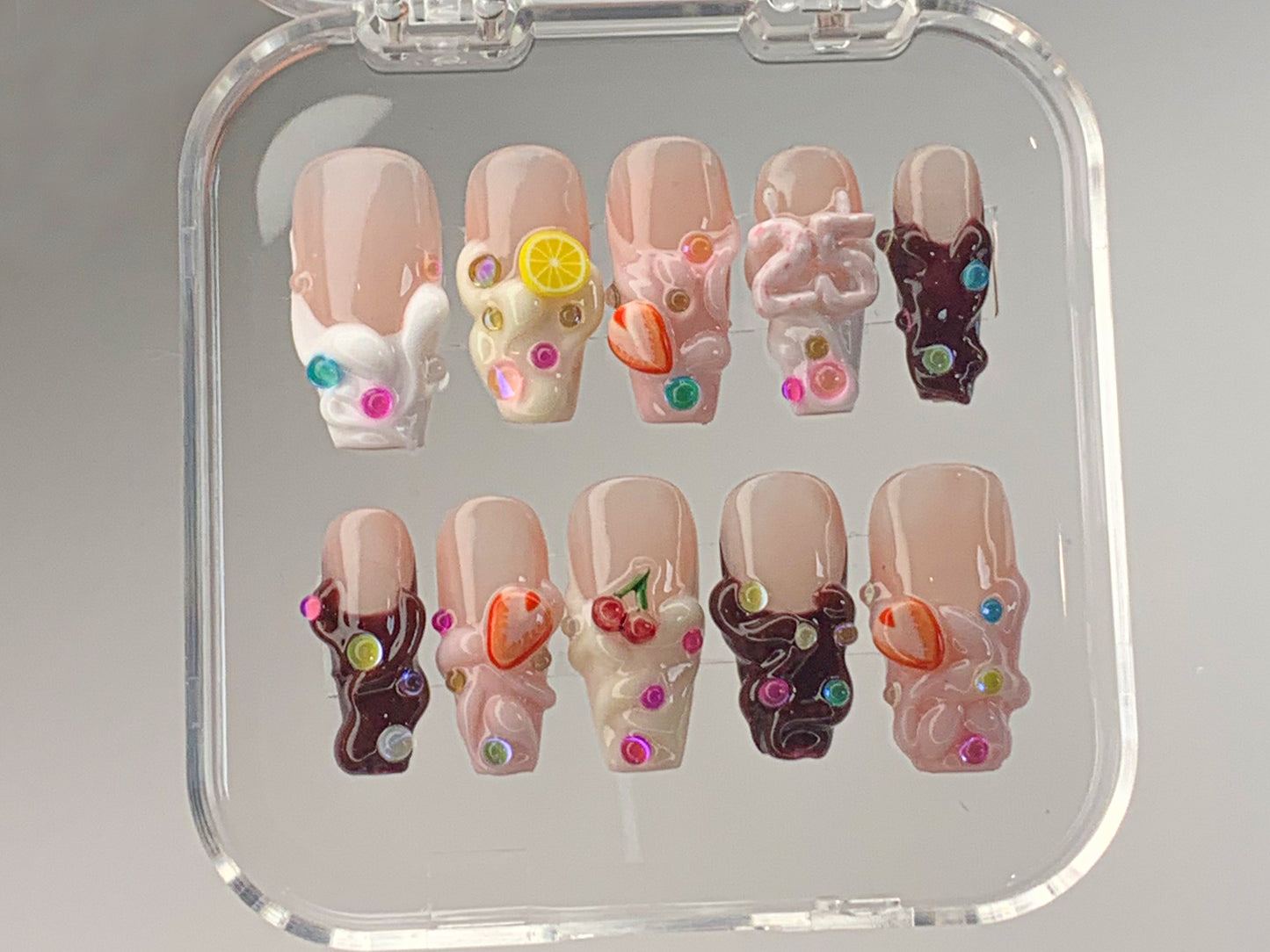 Sweet Treats Press On Nails | Colorful Candy-Inspired Nail Art | Adorable Candy and Fruit Accents On Fake Nails | Gift for her | HD412T