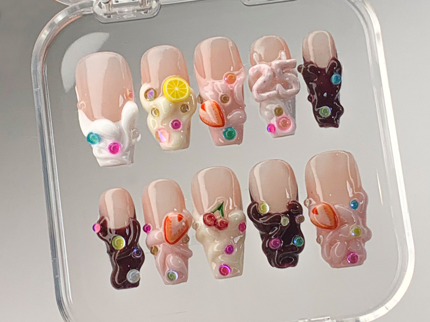 Sweet Treats Press On Nails | Colorful Candy-Inspired Nail Art | Adorable Candy and Fruit Accents On Fake Nails | Gift for her | HD412T