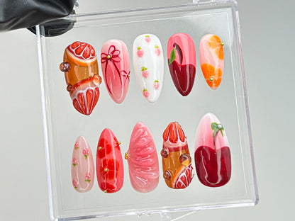 Fruit Fantasy Press On Nails | Summer Nails | Summer Strawberry Nail Art | Tropical Fruit Press On Nails | Press Ons | Nail Charms | HD569TL