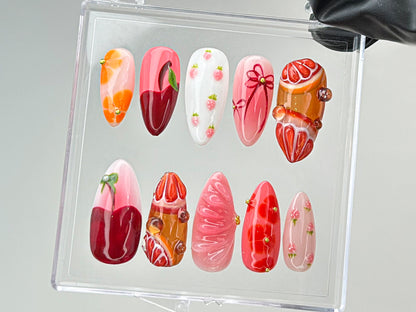 Fruit Fantasy Press On Nails | Summer Nails | Summer Strawberry Nail Art | Tropical Fruit Press On Nails | Press Ons | Nail Charms | HD569TL